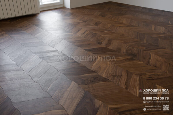 Мозаичный паркет COSWICK Орех Американский Натуральный (Natural) Американский орех (American Walnut collection) Масло шелковое Традишинал Чайный лист 1386-3201-30